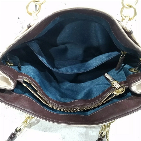 Coach Designer Collette Gold/Brown Embossed Snake Skin Trim Shoulder Bag Purse - Picture 7 of 11